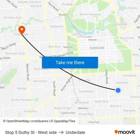 Stop 5 Duthy St - West side to Underdale map