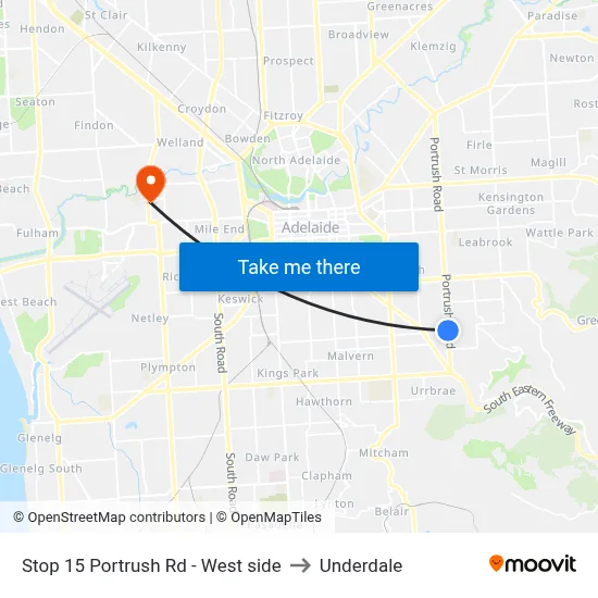 Stop 15 Portrush Rd - West side to Underdale map