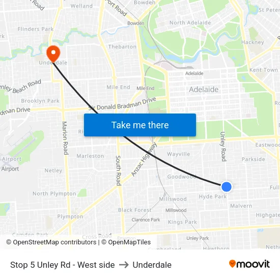 Stop 5 Unley Rd - West side to Underdale map
