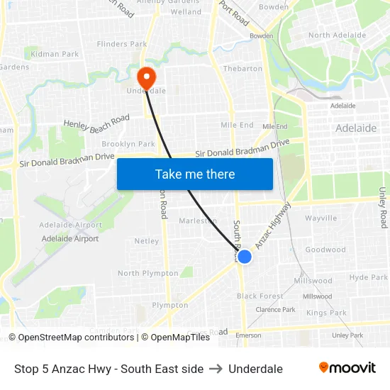 Stop 5 Anzac Hwy - South East side to Underdale map