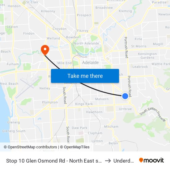 Stop 10 Glen Osmond Rd - North East side to Underdale map