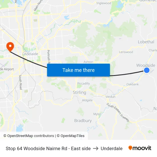 Stop 64 Woodside Nairne Rd - East side to Underdale map