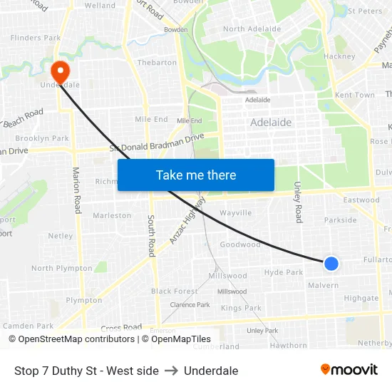 Stop 7 Duthy St - West side to Underdale map