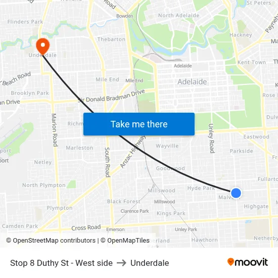 Stop 8 Duthy St - West side to Underdale map