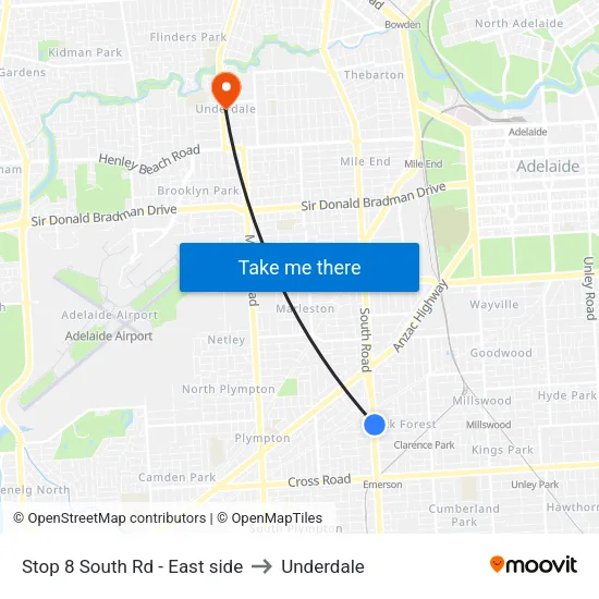 Stop 8 South Rd - East side to Underdale map