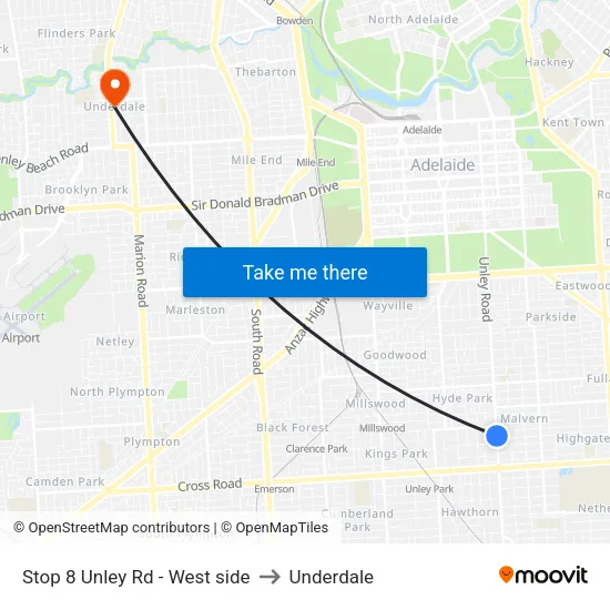 Stop 8 Unley Rd - West side to Underdale map