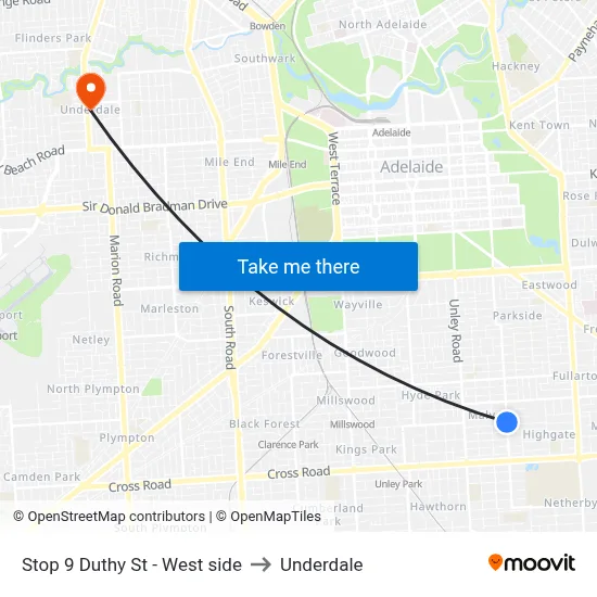 Stop 9 Duthy St - West side to Underdale map