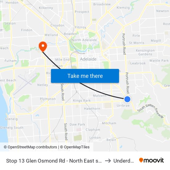 Stop 13 Glen Osmond Rd - North East side to Underdale map