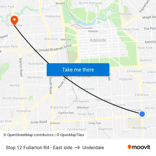 Stop 12 Fullarton Rd - East side to Underdale map