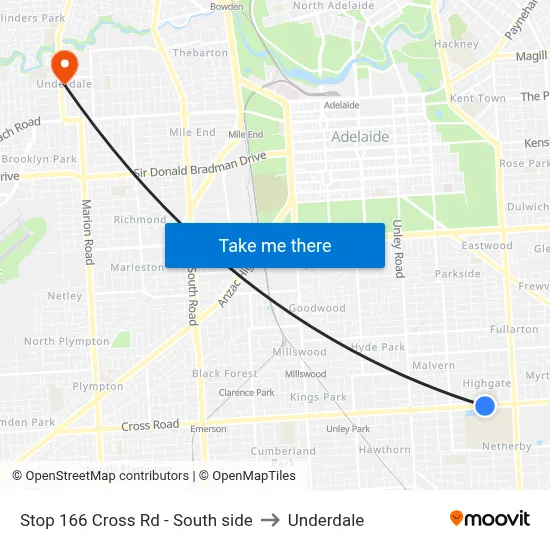 Stop 166 Cross Rd - South side to Underdale map