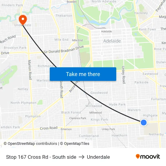 Stop 167 Cross Rd - South side to Underdale map