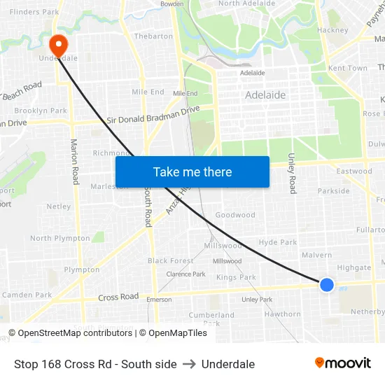 Stop 168 Cross Rd - South side to Underdale map
