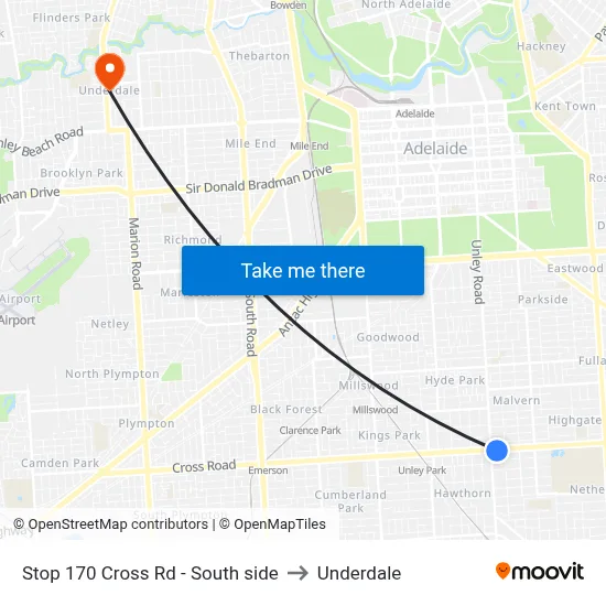Stop 170 Cross Rd - South side to Underdale map