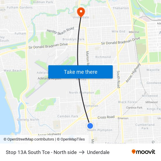 Stop 13A South Tce - North side to Underdale map