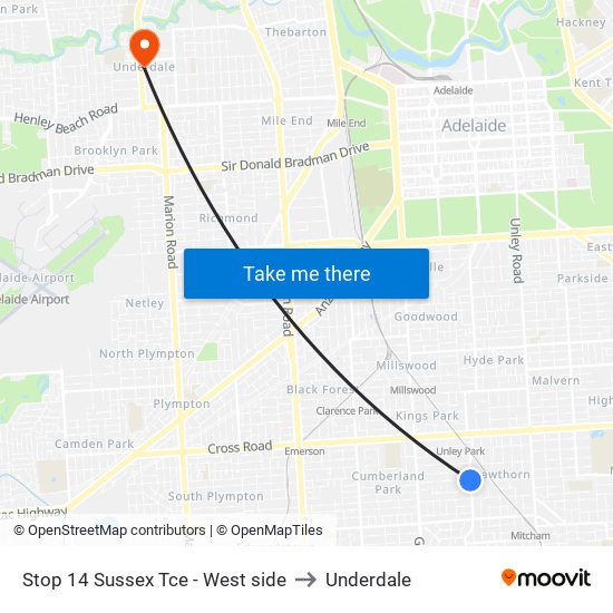 Stop 14 Sussex Tce - West side to Underdale map