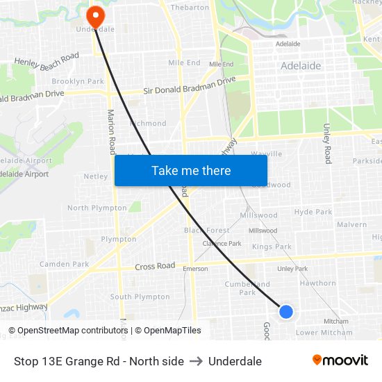 Stop 13E Grange Rd - North side to Underdale map