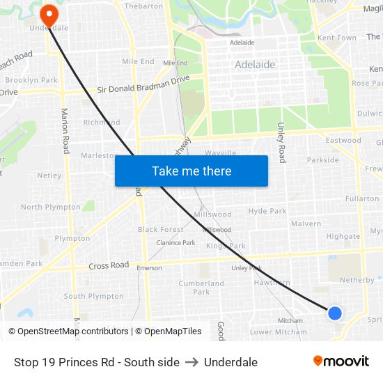 Stop 19 Princes Rd - South side to Underdale map