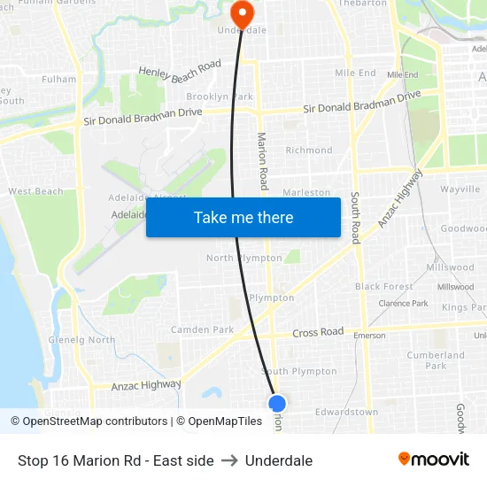 Stop 16 Marion Rd - East side to Underdale map