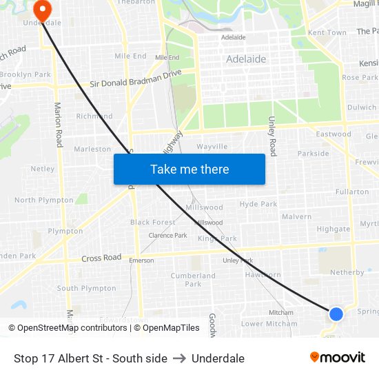 Stop 17 Albert St - South side to Underdale map