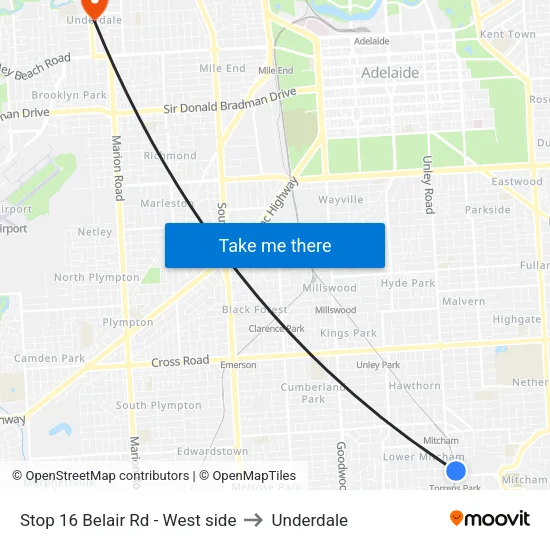 Stop 16 Belair Rd - West side to Underdale map