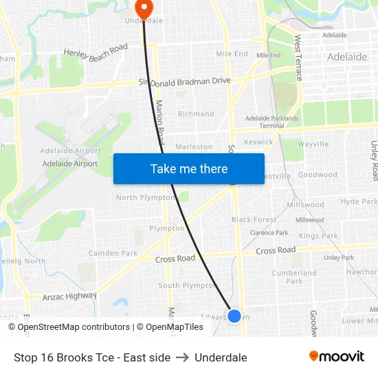 Stop 16 Brooks Tce - East side to Underdale map