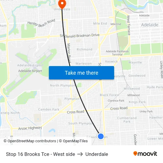 Stop 16 Brooks Tce - West side to Underdale map