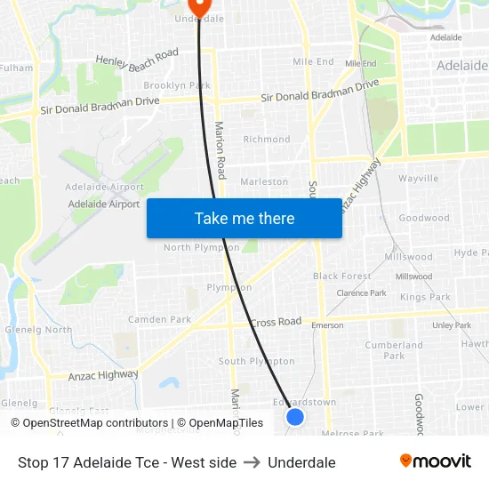 Stop 17 Adelaide Tce - West side to Underdale map