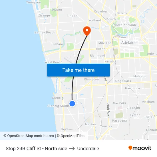 Stop 23B Cliff St - North side to Underdale map