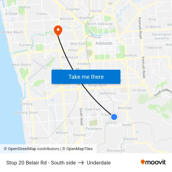 Stop 20 Belair Rd - South side to Underdale map