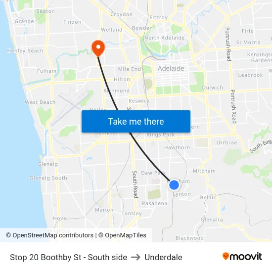 Stop 20 Boothby St - South side to Underdale map