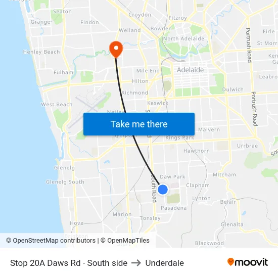 Stop 20A Daws Rd - South side to Underdale map