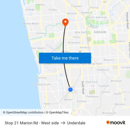 Stop 21 Marion Rd - West side to Underdale map