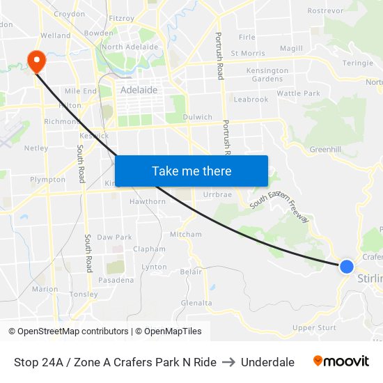 Stop 24A / Zone A Crafers Park N Ride to Underdale map