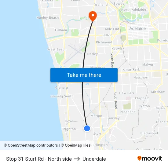 Stop 31 Sturt Rd - North side to Underdale map