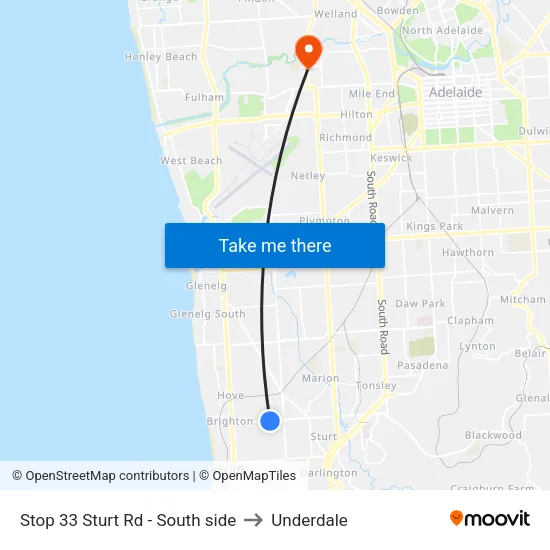 Stop 33 Sturt Rd - South side to Underdale map