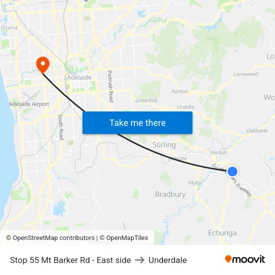 Stop 55 Mt Barker Rd - East side to Underdale map