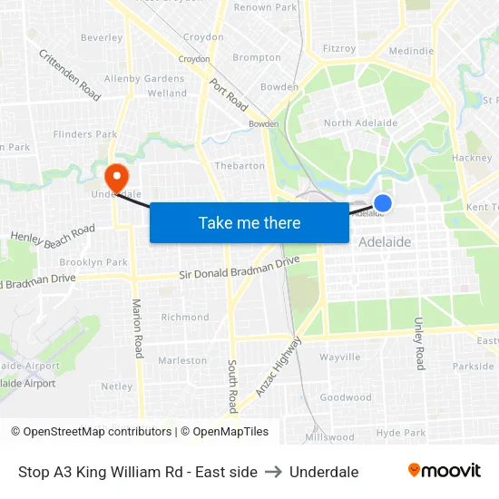 Stop A3 King William Rd - East side to Underdale map