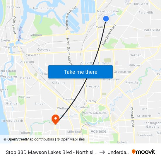 Stop 33D Mawson Lakes Blvd - North side to Underdale map