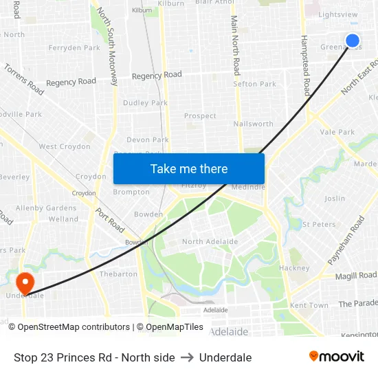 Stop 23 Princes Rd - North side to Underdale map