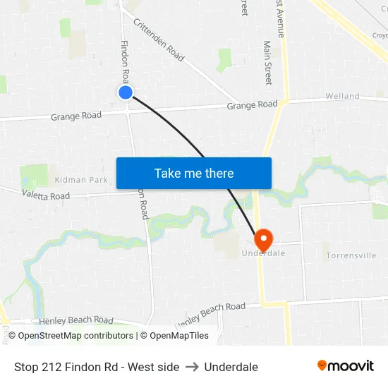 Stop 212 Findon Rd - West side to Underdale map
