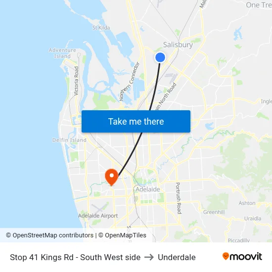 Stop 41 Kings Rd - South West side to Underdale map