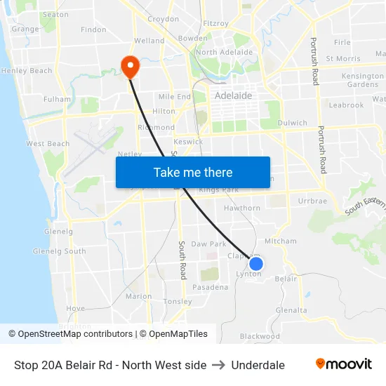 Stop 20A Belair Rd - North West side to Underdale map