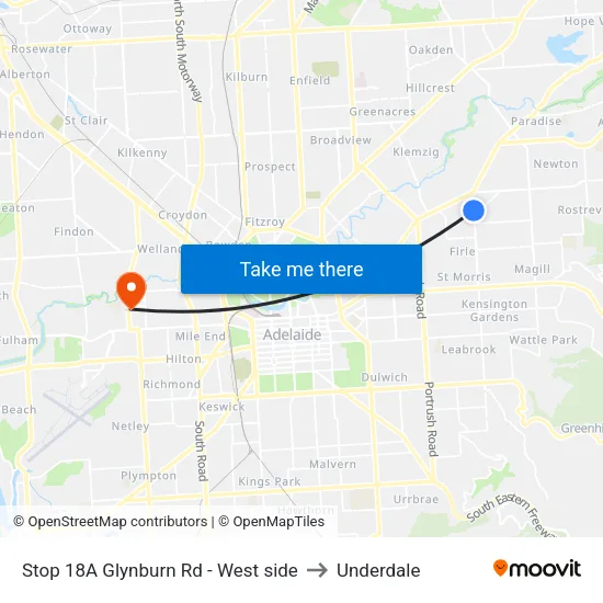 Stop 18A Glynburn Rd - West side to Underdale map