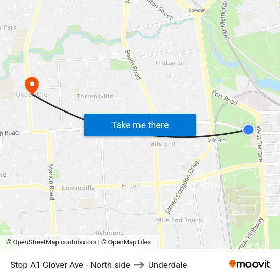 Stop A1 Glover Ave - North side to Underdale map
