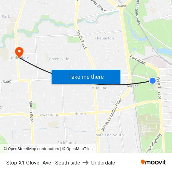 Stop X1 Glover Ave - South side to Underdale map