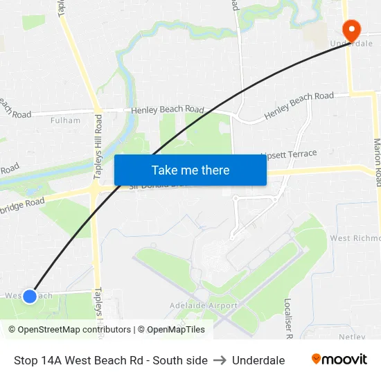 Stop 14A West Beach Rd - South side to Underdale map