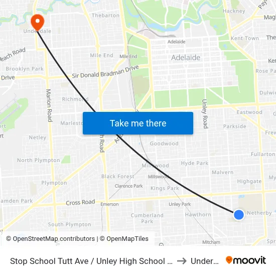 Stop School Tutt Ave / Unley High School - South side to Underdale map