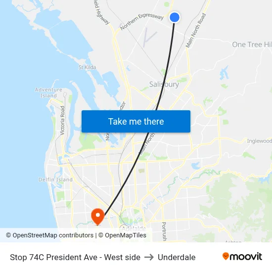 Stop 74C President Ave - West side to Underdale map