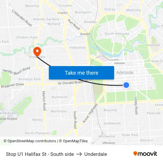 Stop U1 Halifax St - South side to Underdale map