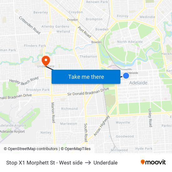 Stop X1 Morphett St - West side to Underdale map